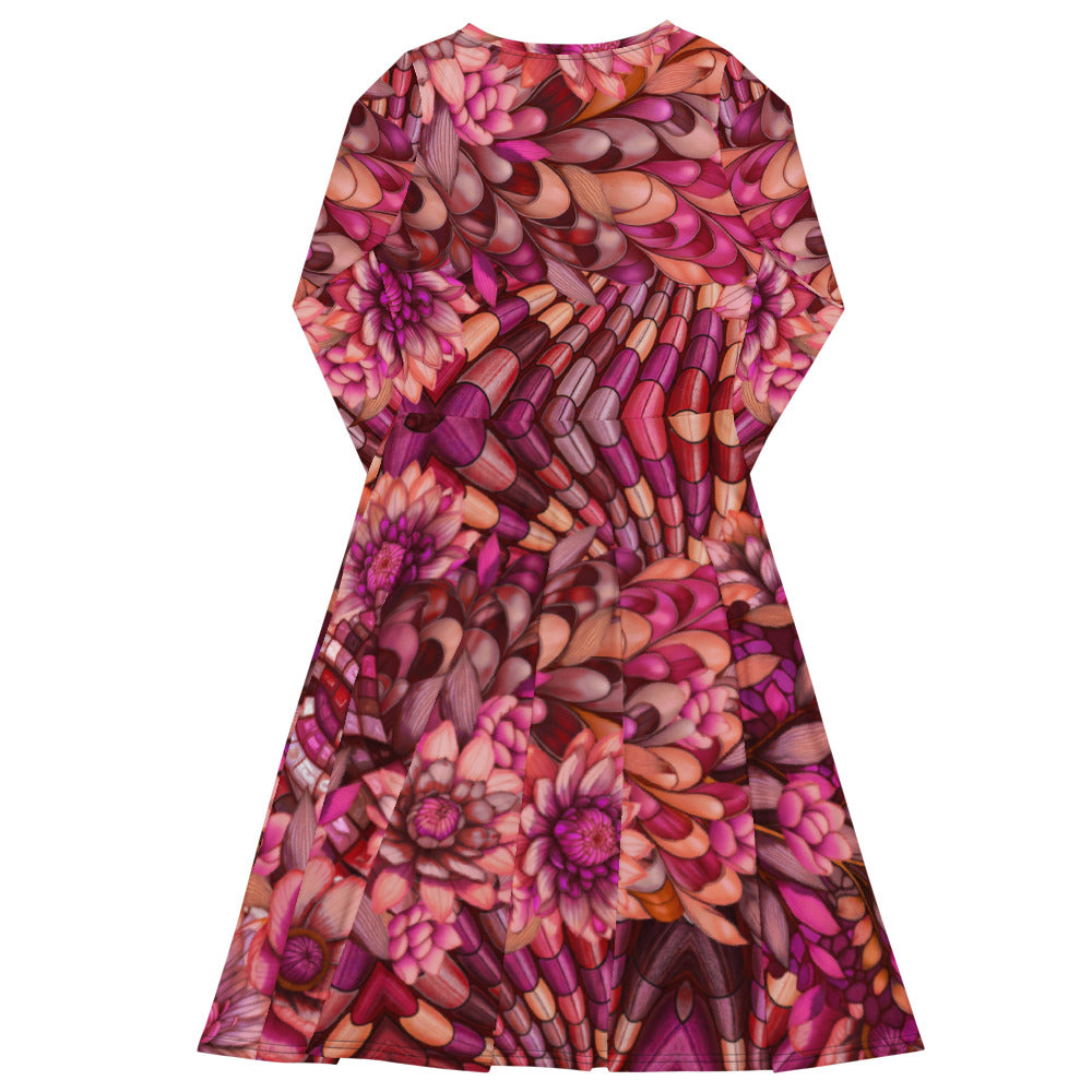 All-over print long sleeve midi dress 246C2kl4