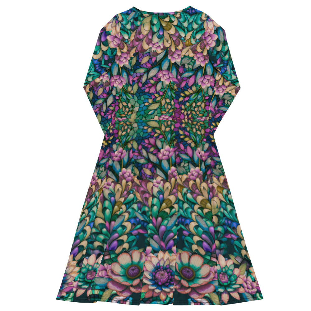 All-over print long sleeve midi dress 246Bkl2