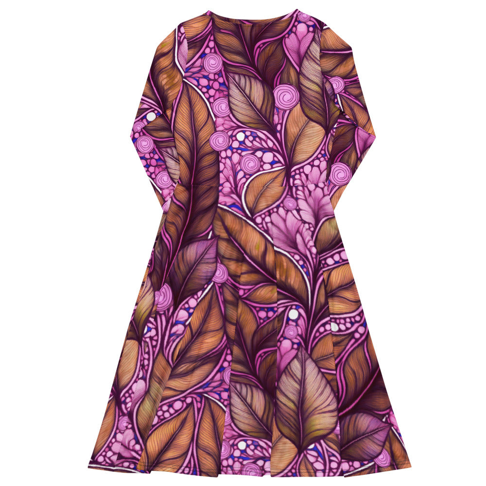 All-over print long sleeve midi dress 251kl3b