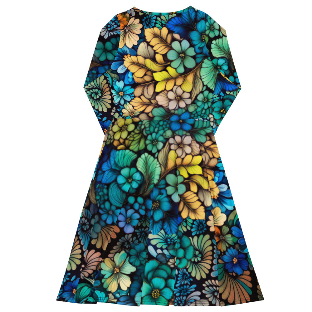 All-over print long sleeve midi dress 252B