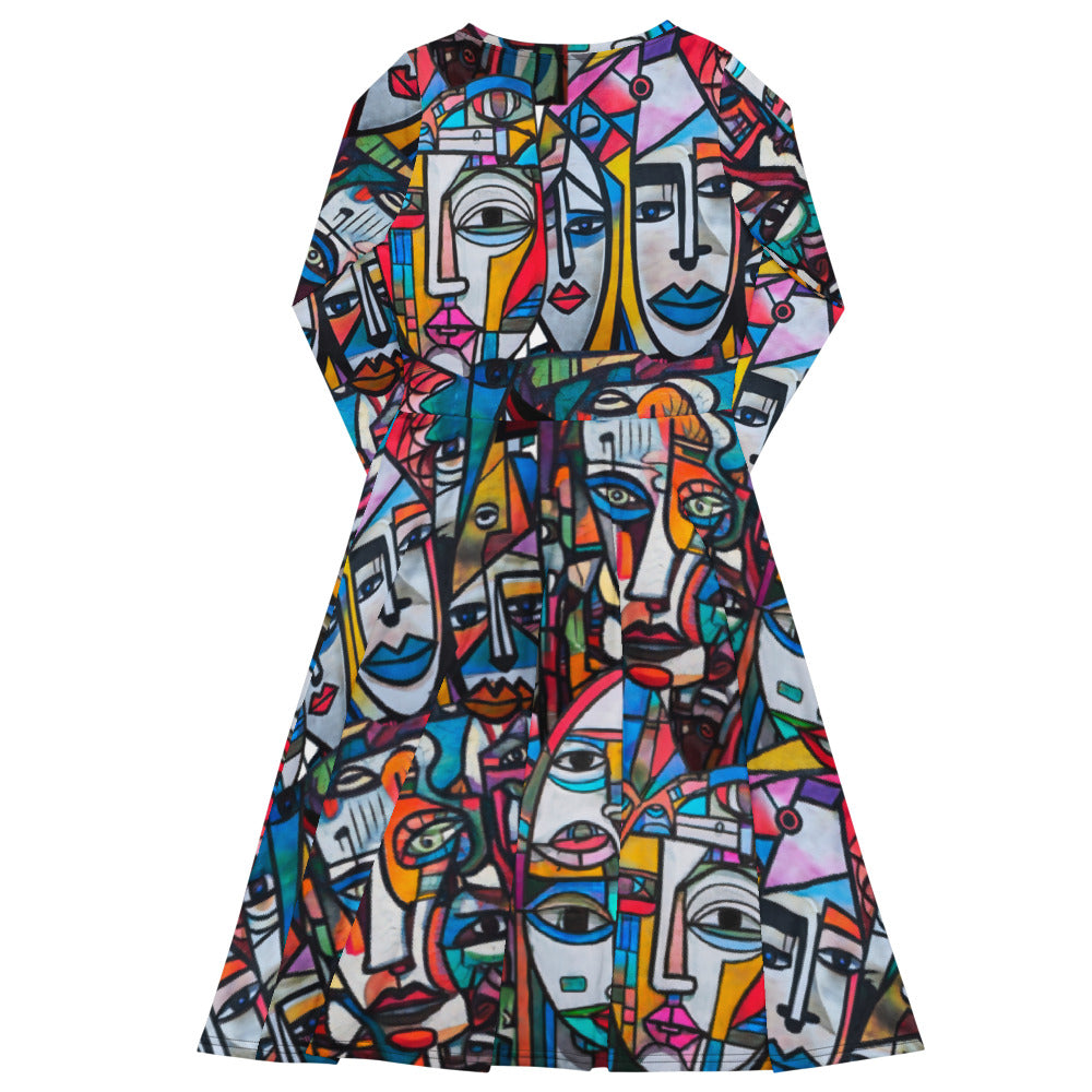 All-over print long sleeve midi dress 253B