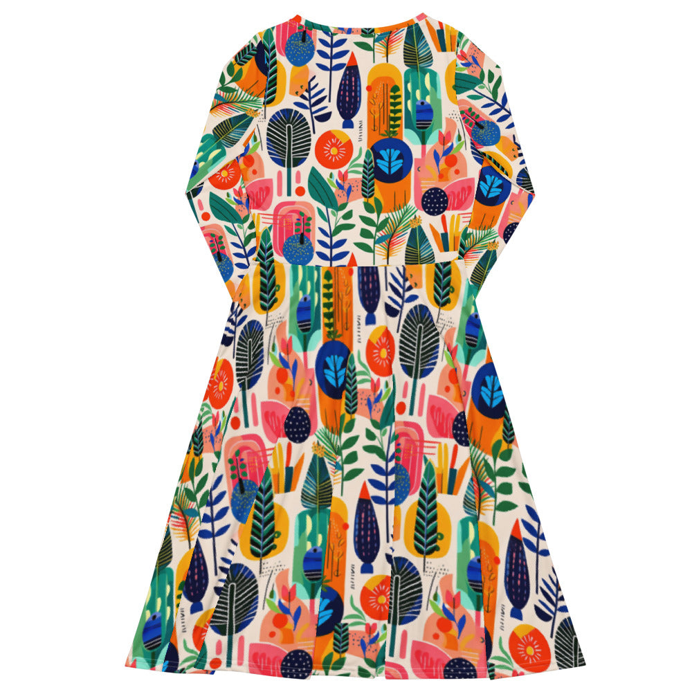 All-over print long sleeve midi dress 254B