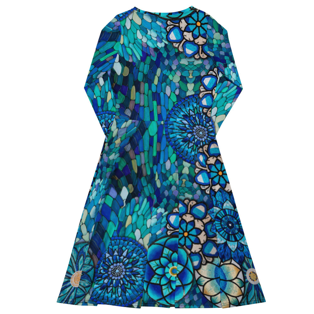 All-over print long sleeve midi dress 255D