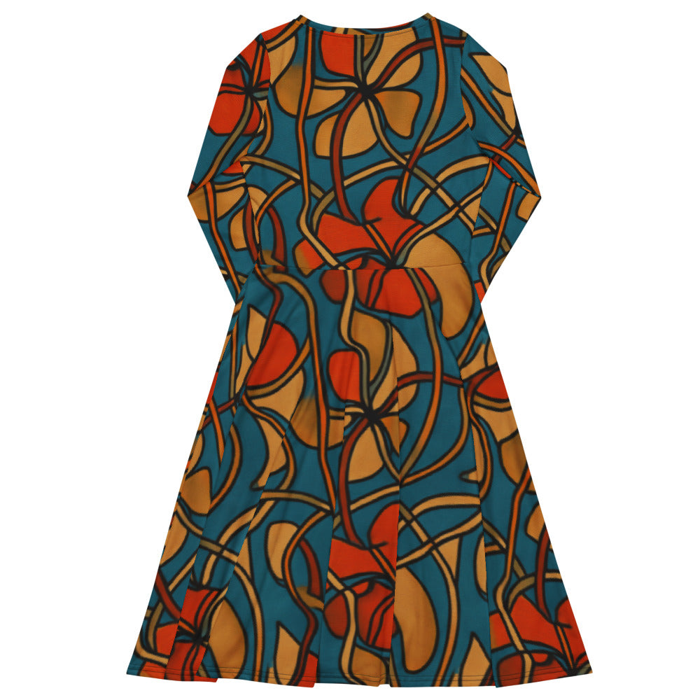 All-over print long sleeve midi dress 256A