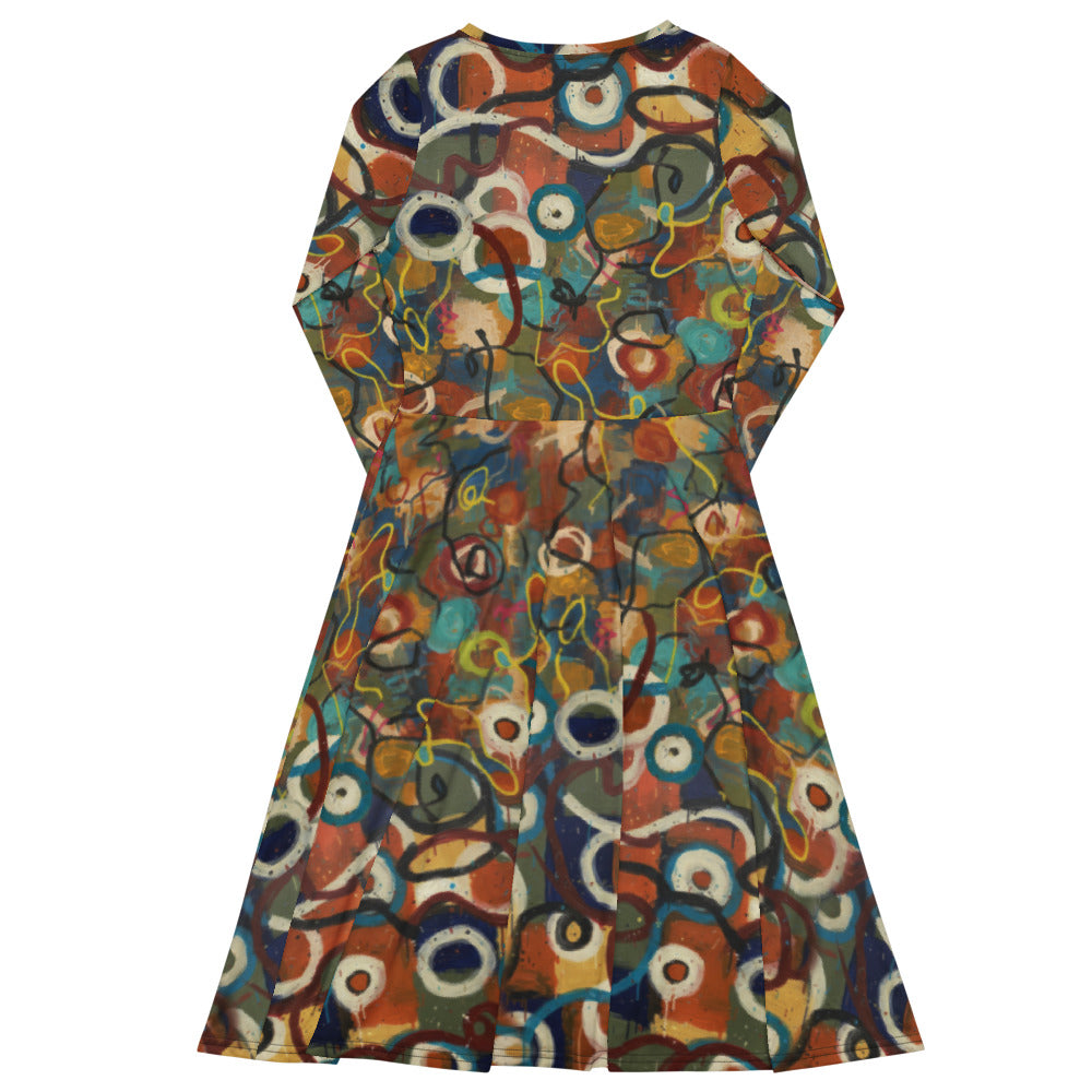 All-over print long sleeve midi dress 258