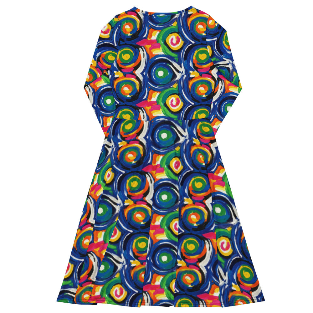 All-over print long sleeve midi dress 259