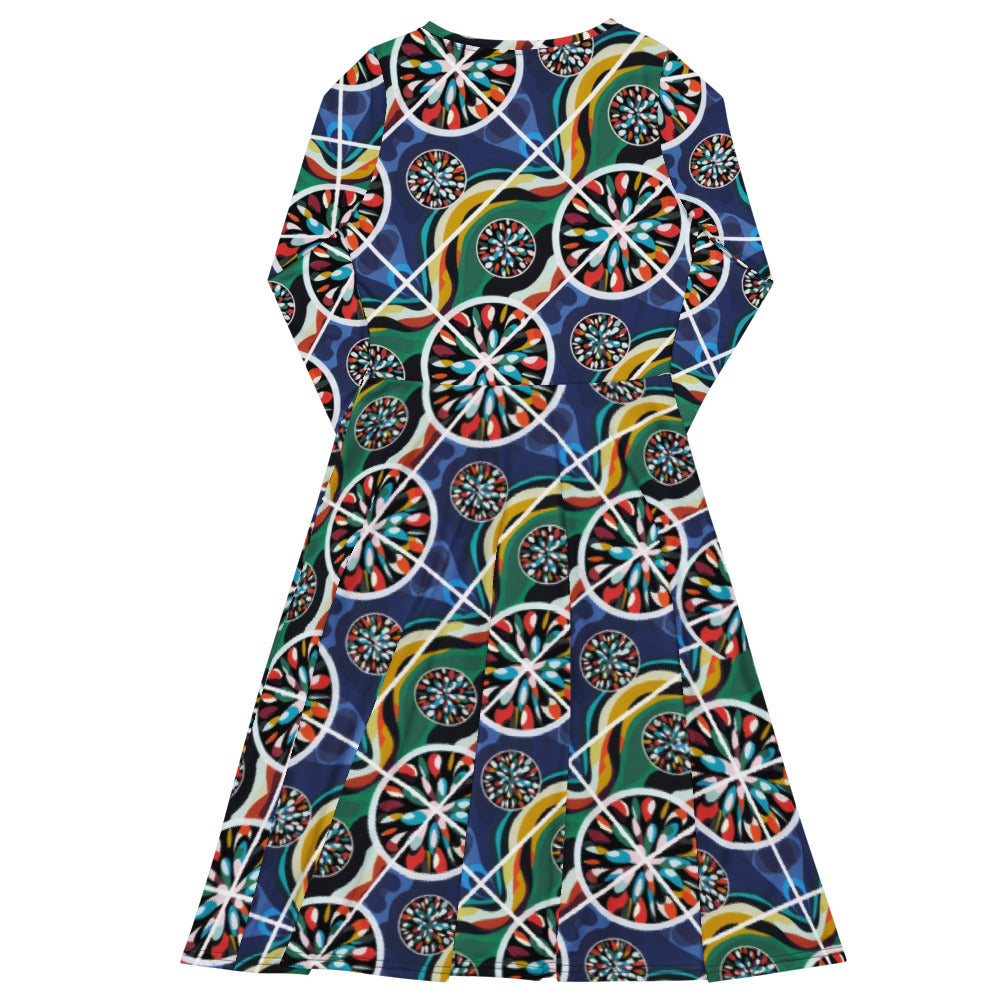 All-over print long sleeve midi dress 260B