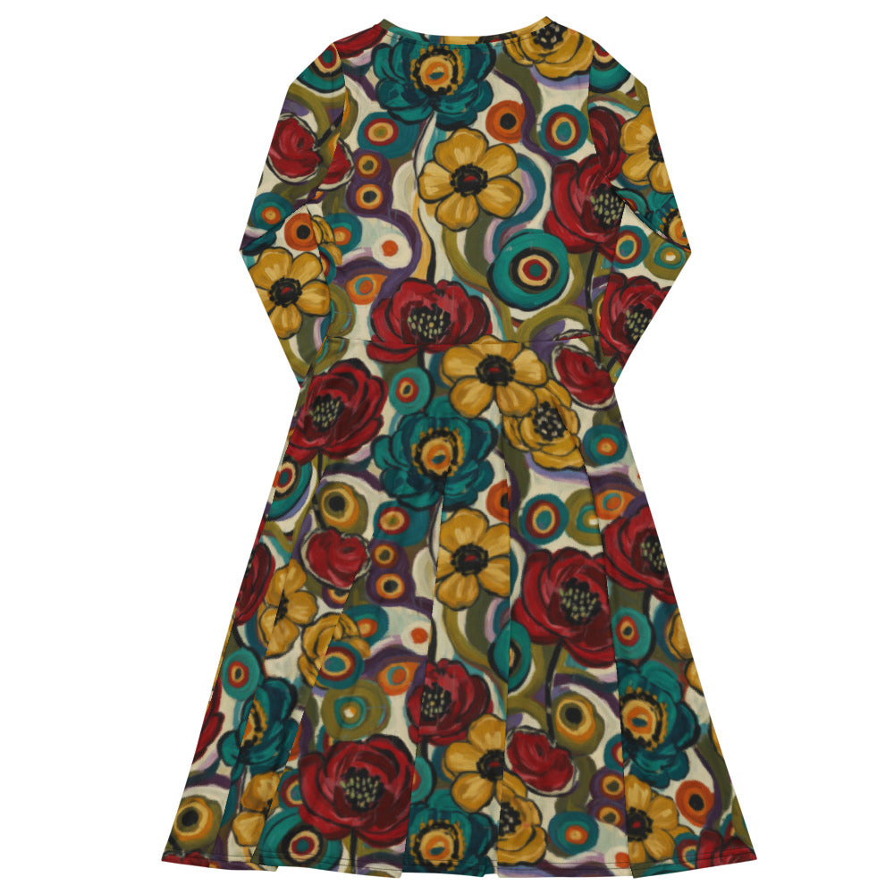 All-over print long sleeve midi dress 264