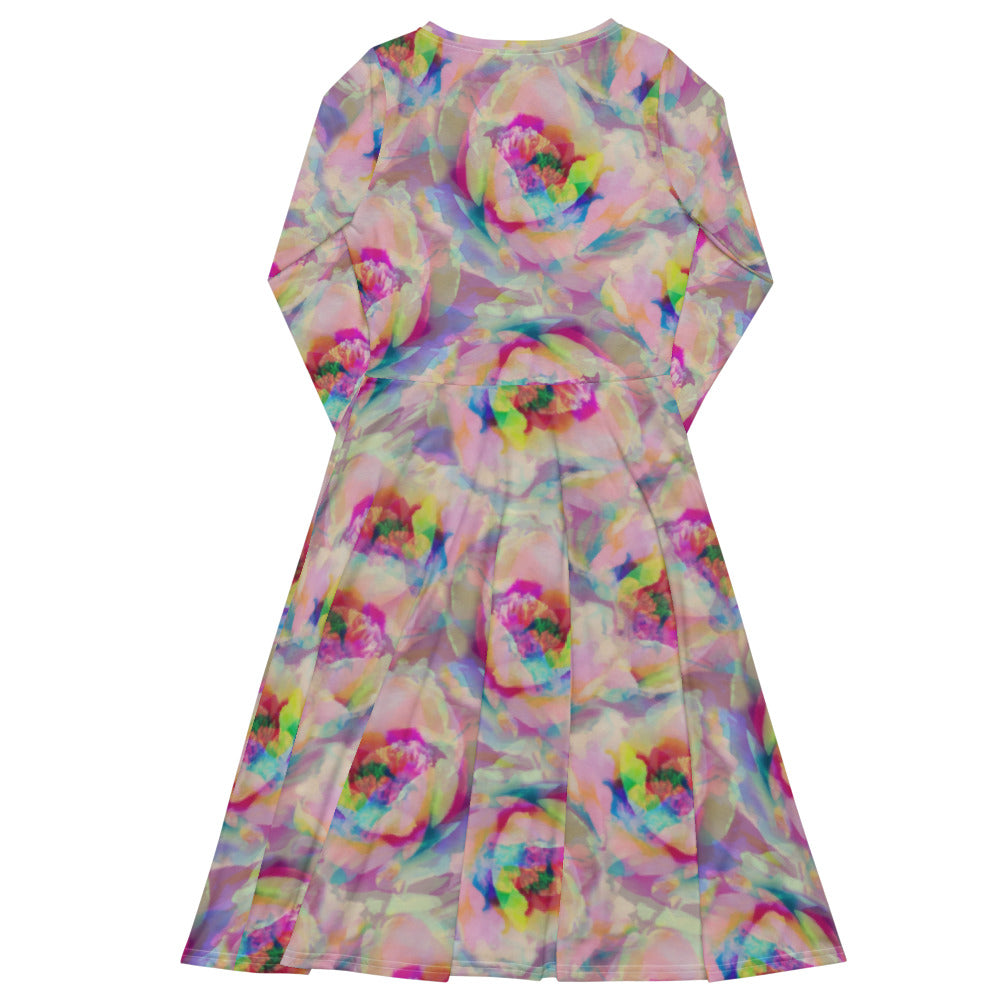 All-over print long sleeve midi dress 266A