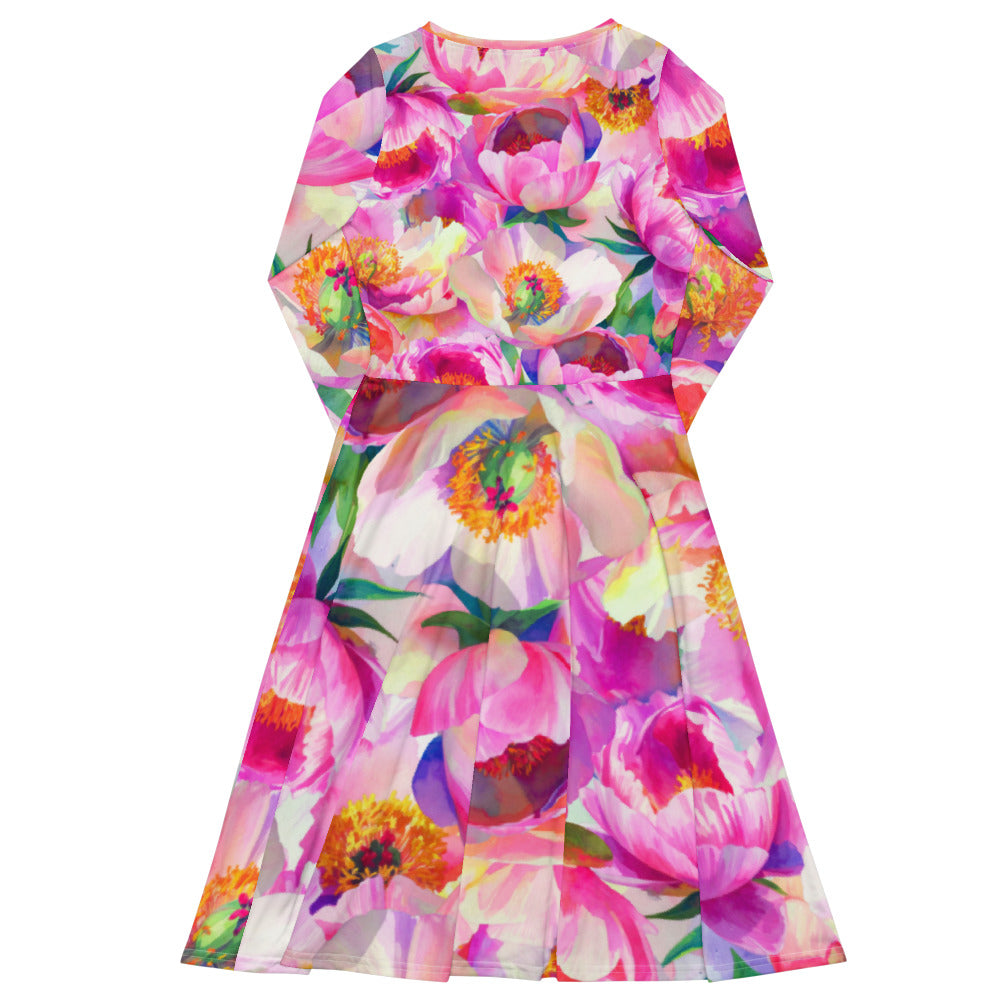 All-over print long sleeve midi dress 266D