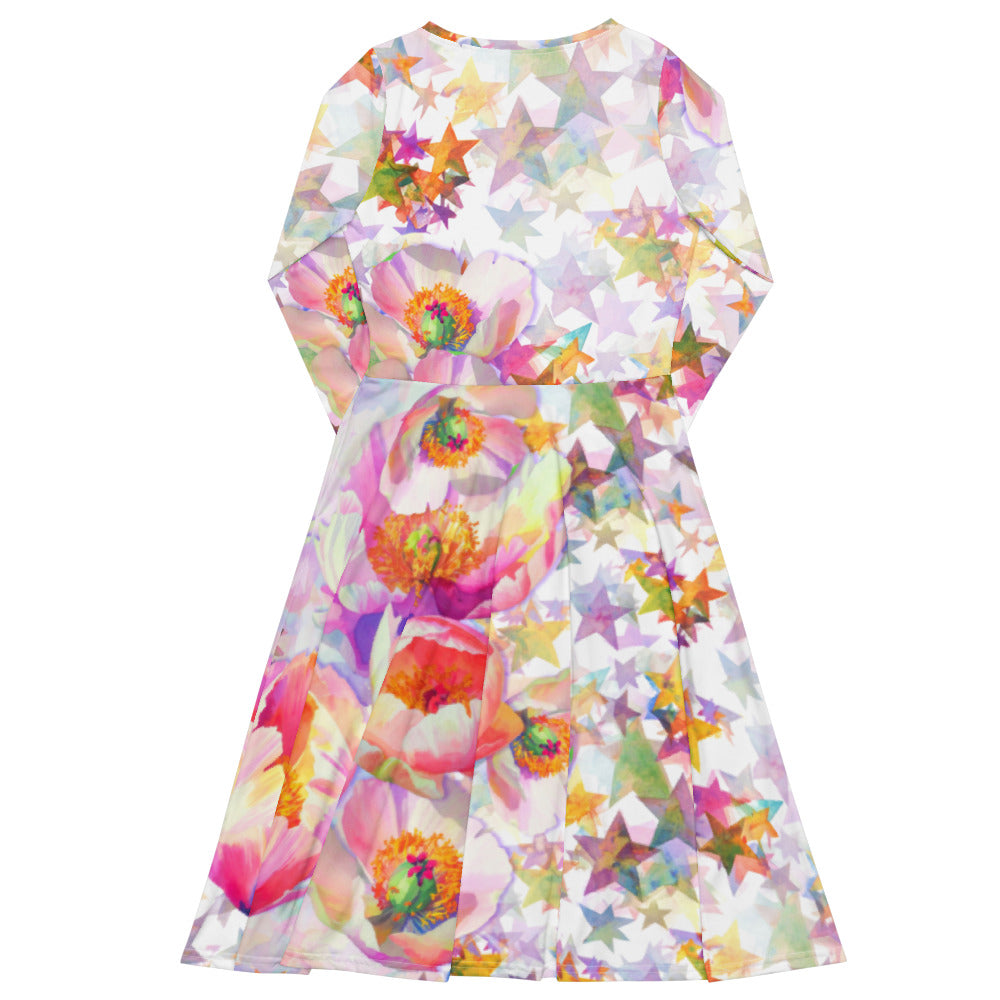 All-over print long sleeve midi dress 266E