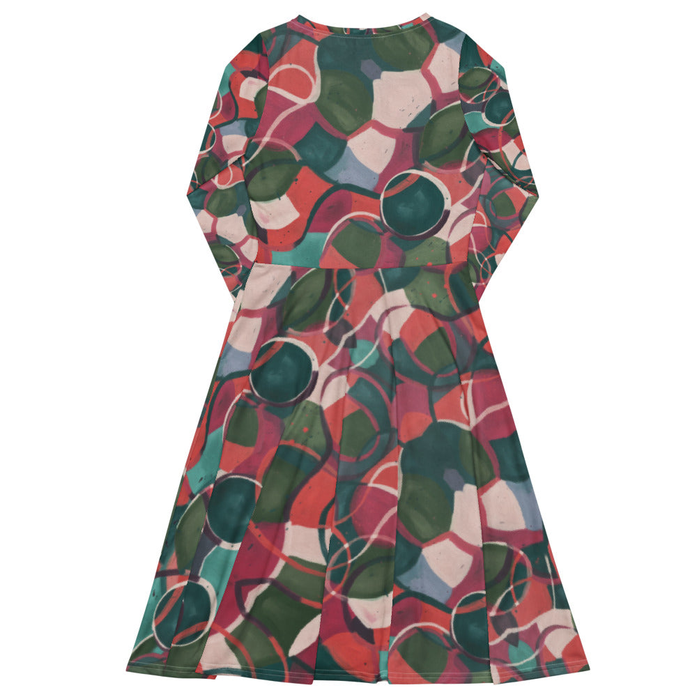 All-over print long sleeve midi dress 269kl2