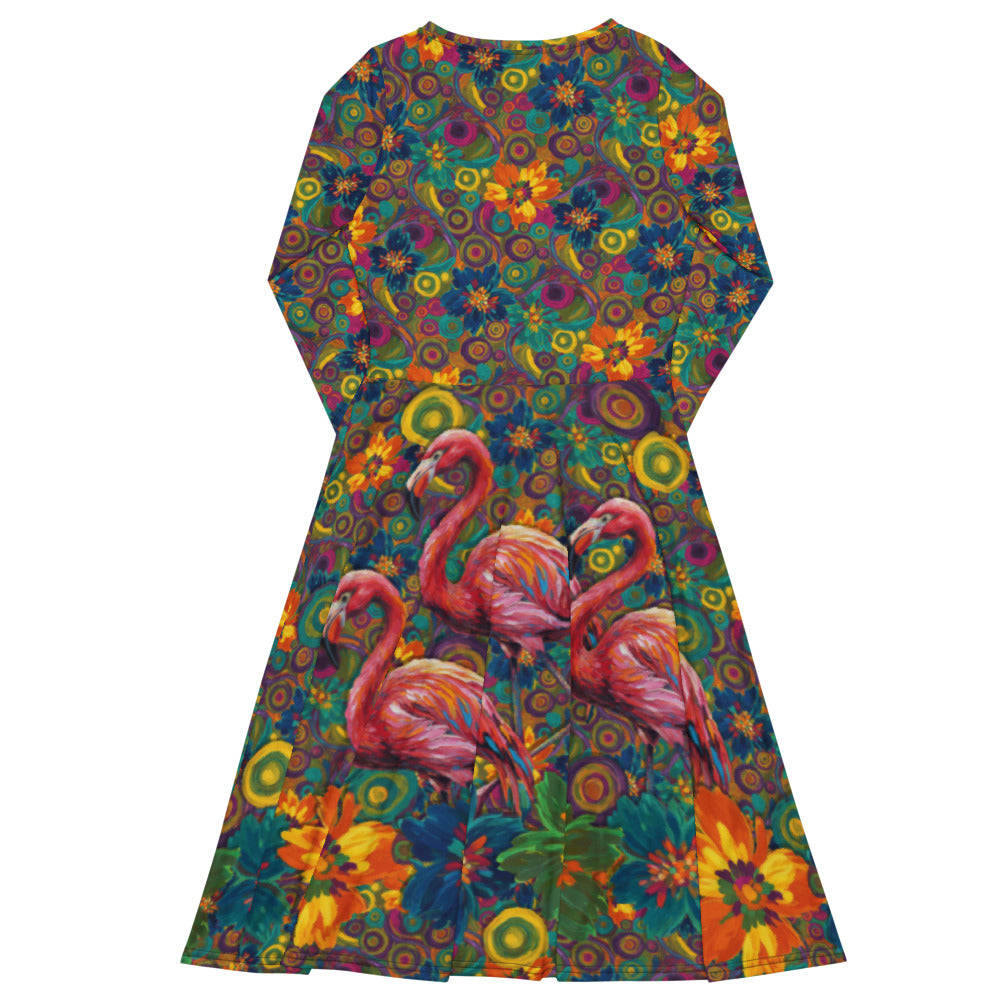 All-over print long sleeve midi dress 270