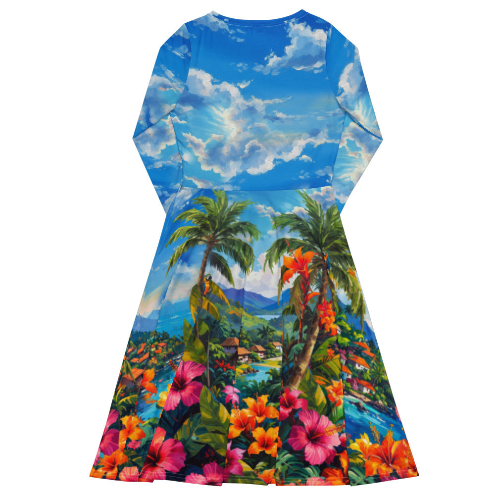 All-over print long sleeve midi dress 271