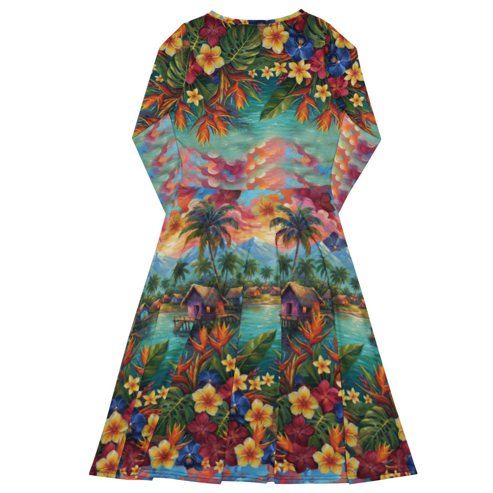 All-over print long sleeve midi dress 272