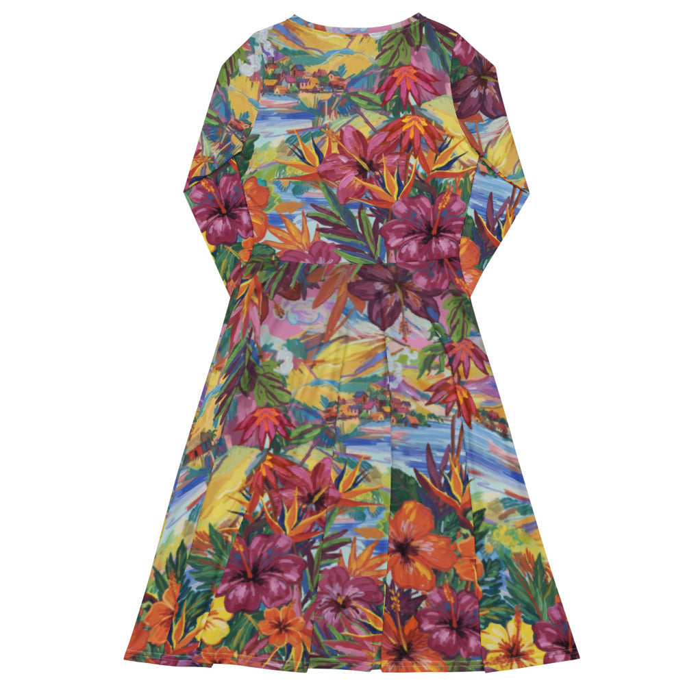 All-over print long sleeve midi dress 273