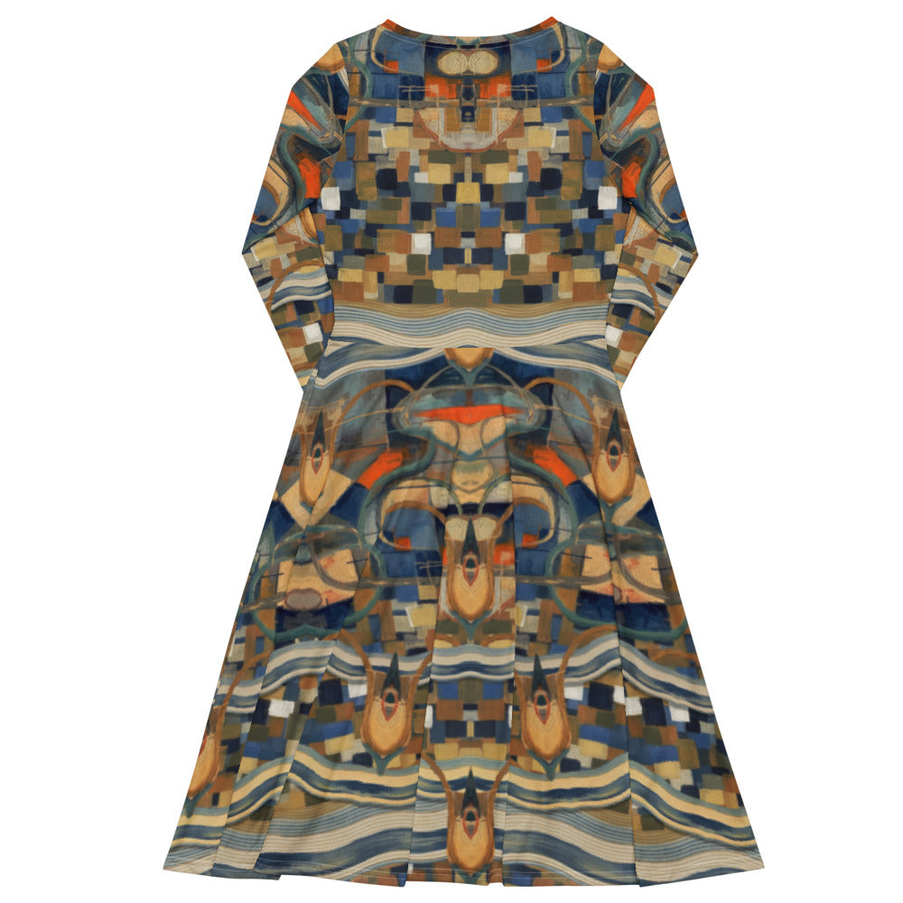 All-over print long sleeve midi dress 276C