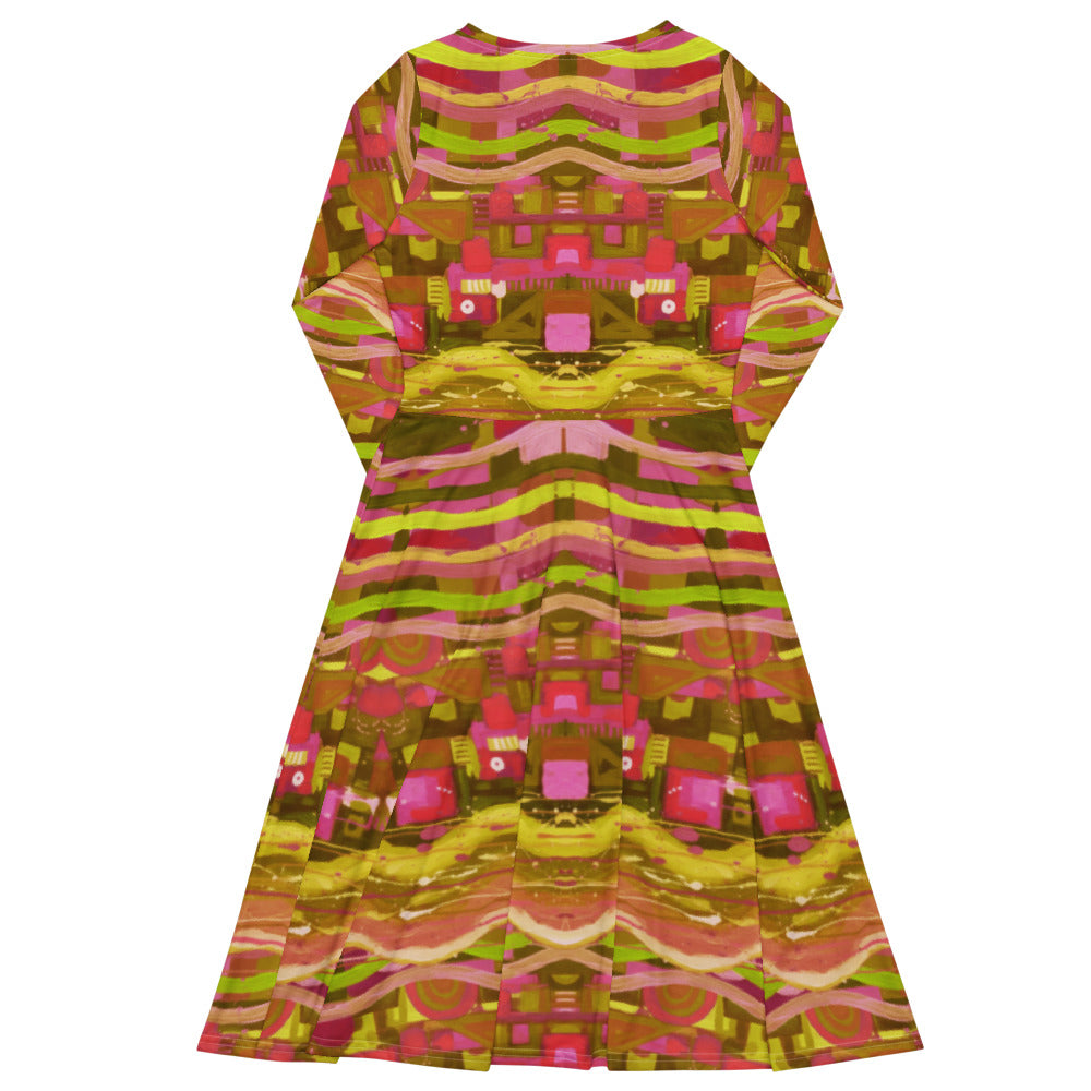 All-over print long sleeve midi dress 275kl4