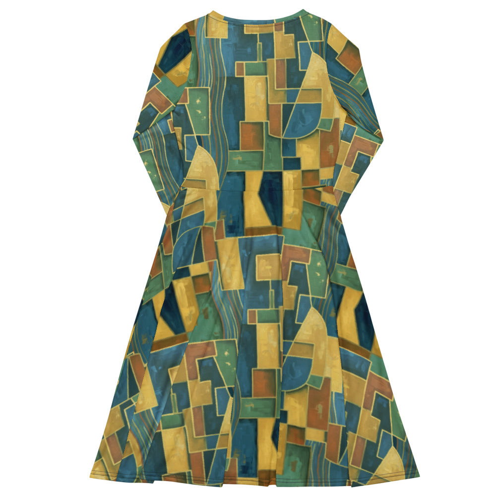 All-over print long sleeve midi dress 274Bkl3