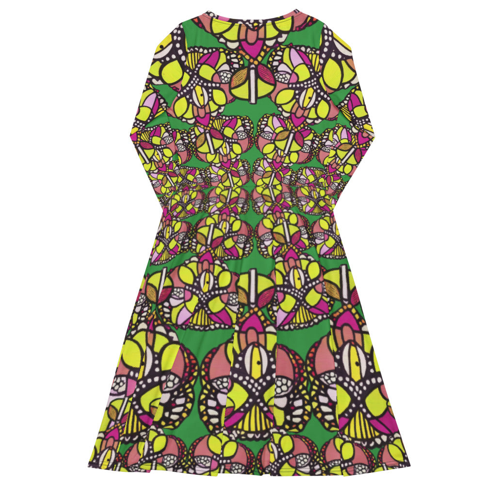 All-over print long sleeve midi dress 278