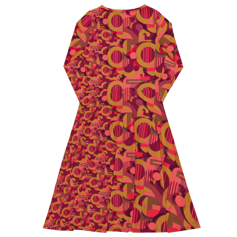All-over print long sleeve midi dress 280C
