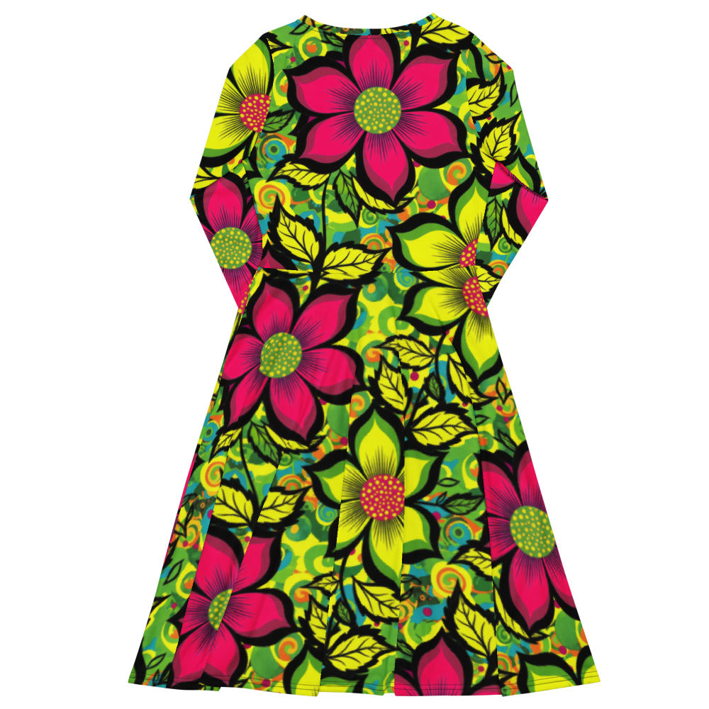 All-over print long sleeve midi dress 281kl1