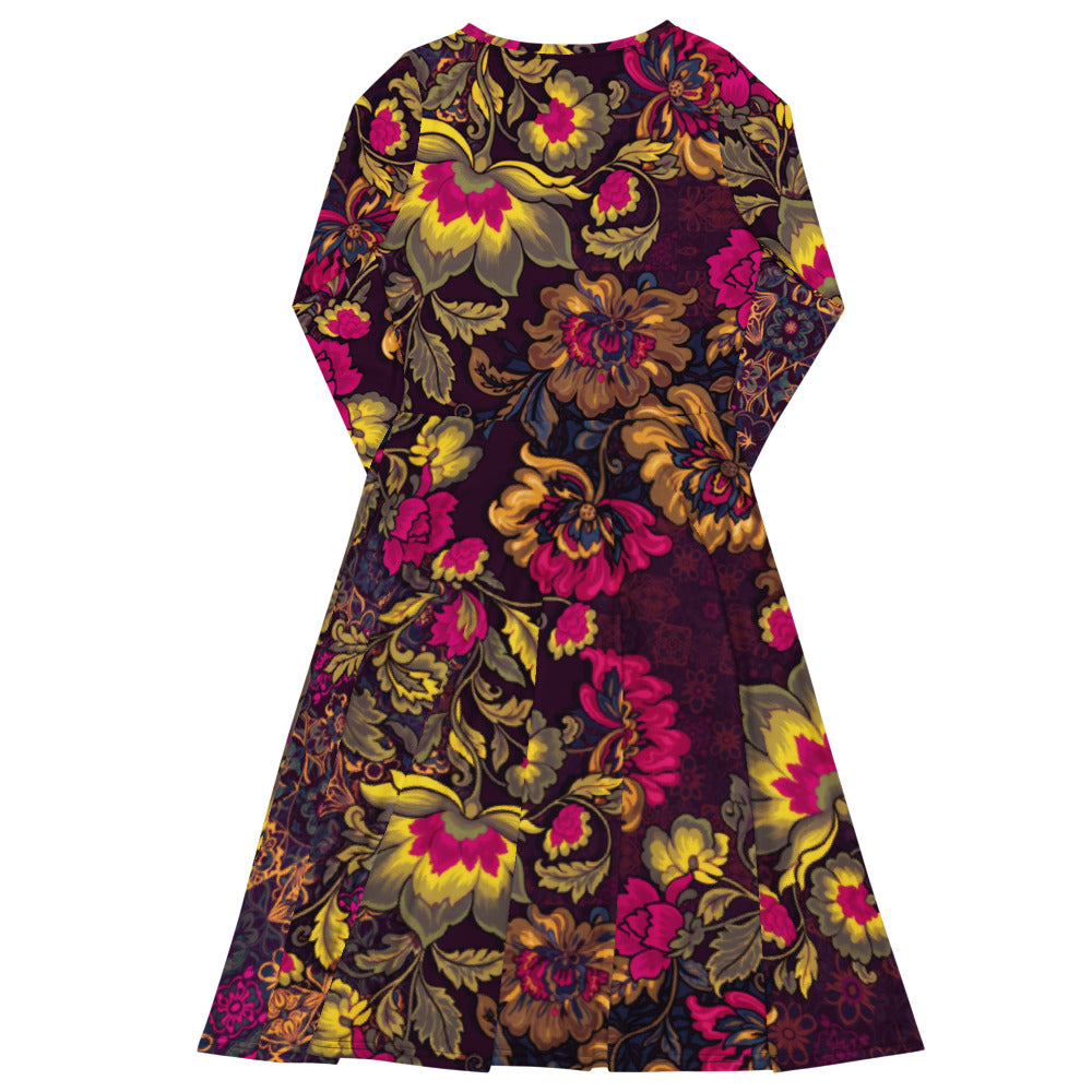 All-over print long sleeve midi dress 282