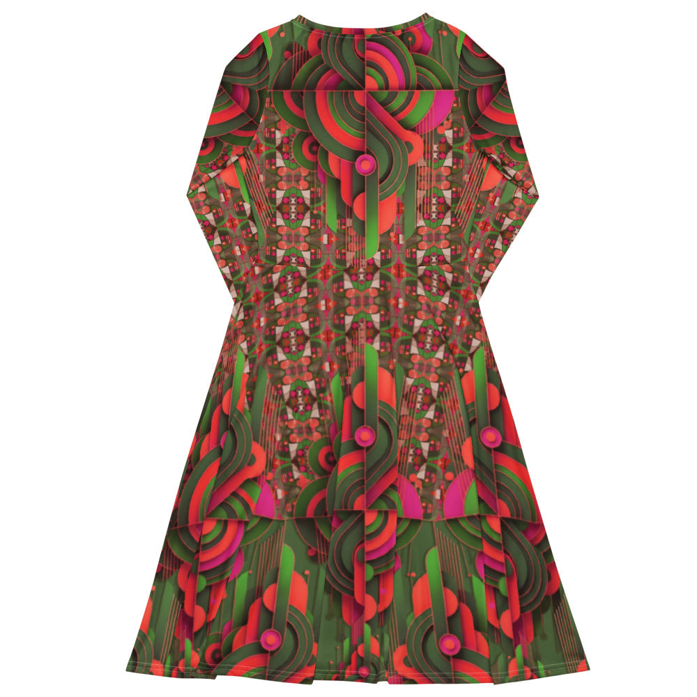 All-over print long sleeve midi dress 283Dkl3