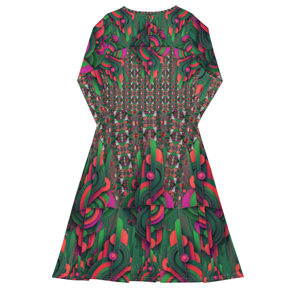 All-over print long sleeve midi dress 283Dkl2