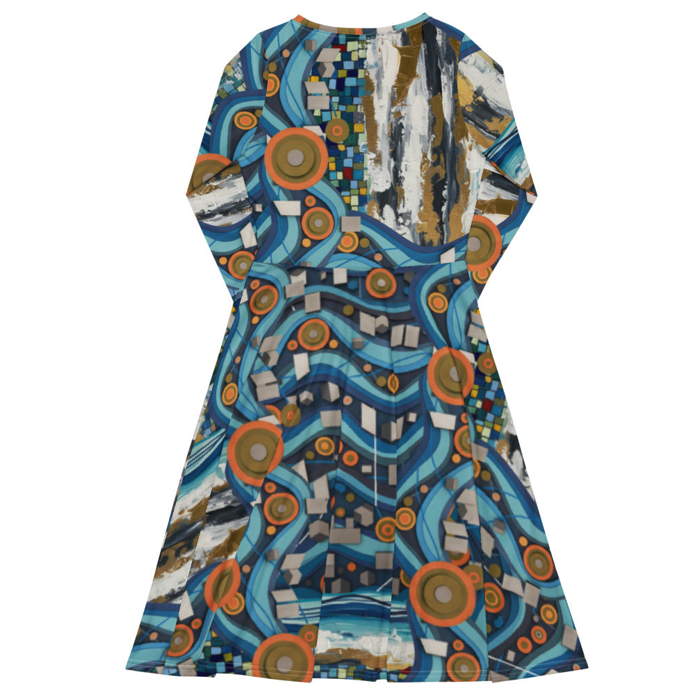 All-over print long sleeve midi dress 288