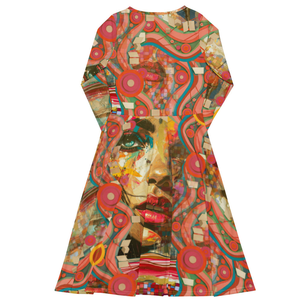 All-over print long sleeve midi dress 288Bkl2