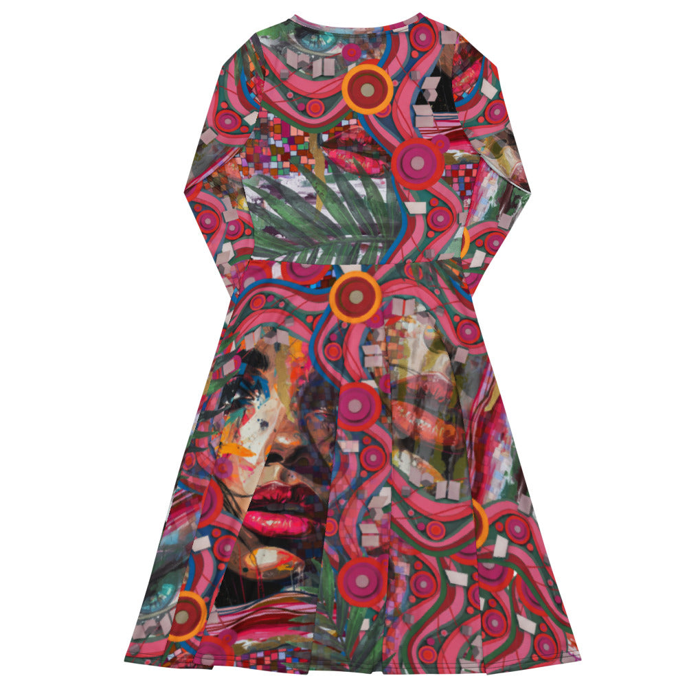 All-over print long sleeve midi dress 288C