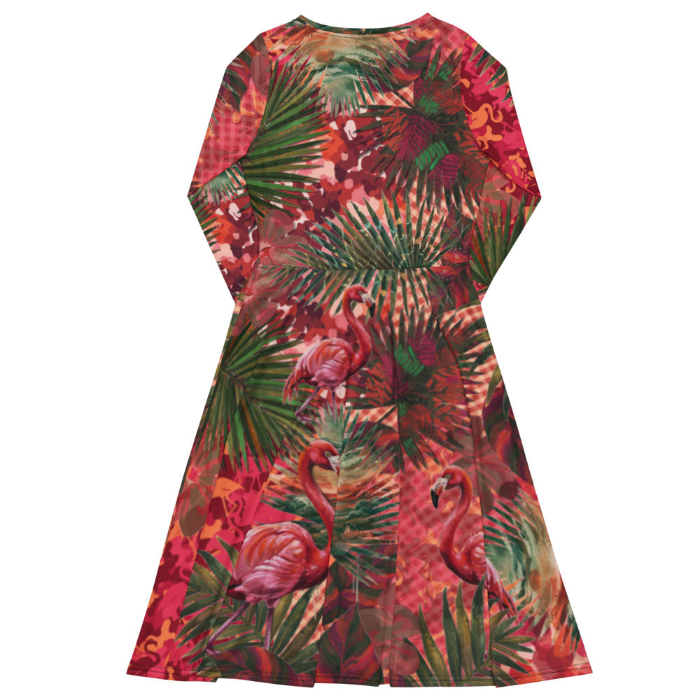 All-over print long sleeve midi dress 289C2