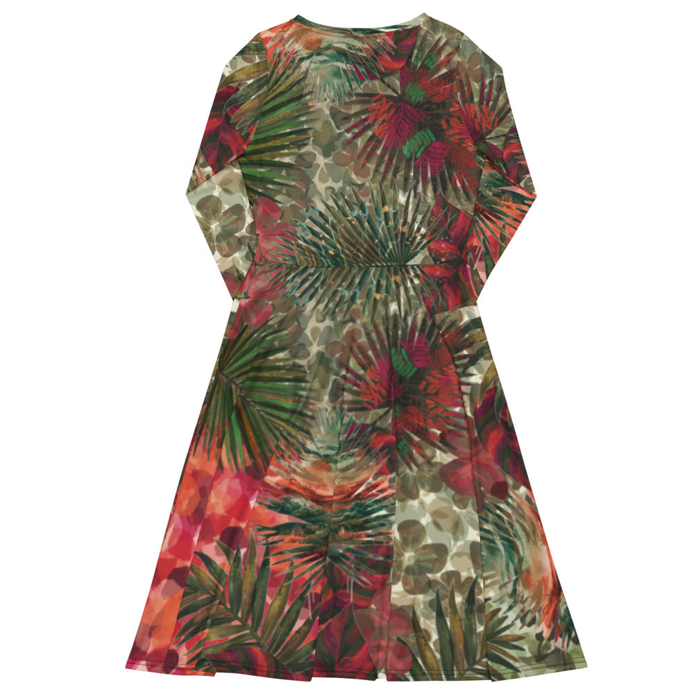 All-over print long sleeve midi dress 289