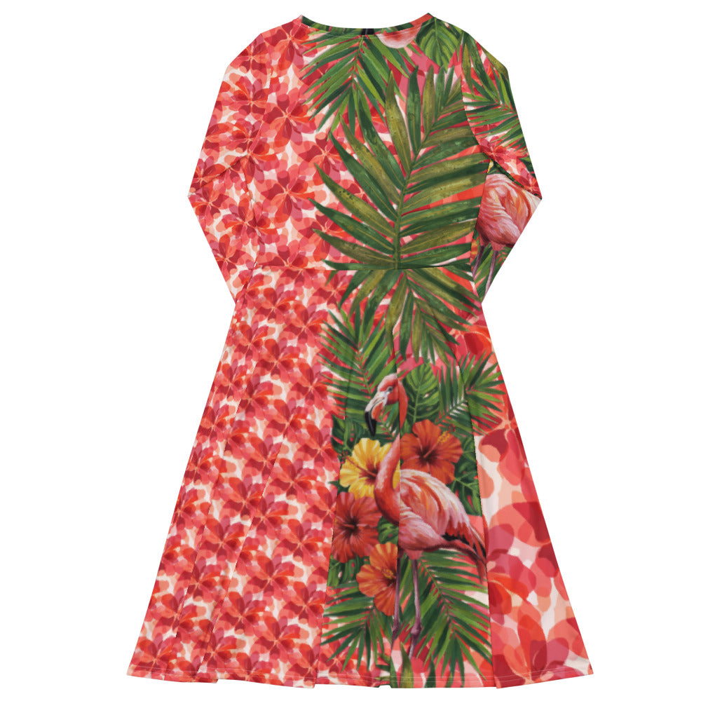 All-over print long sleeve midi dress 293