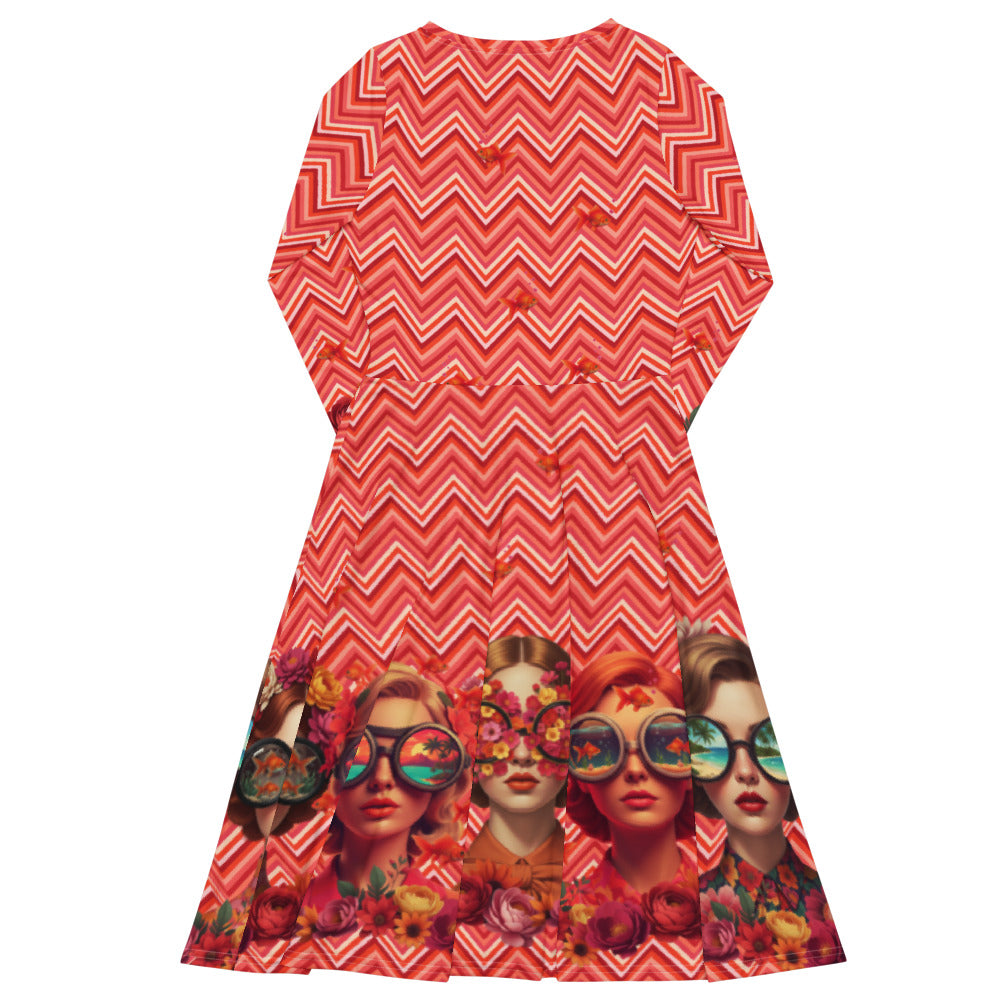 All-over print long sleeve midi dress 295