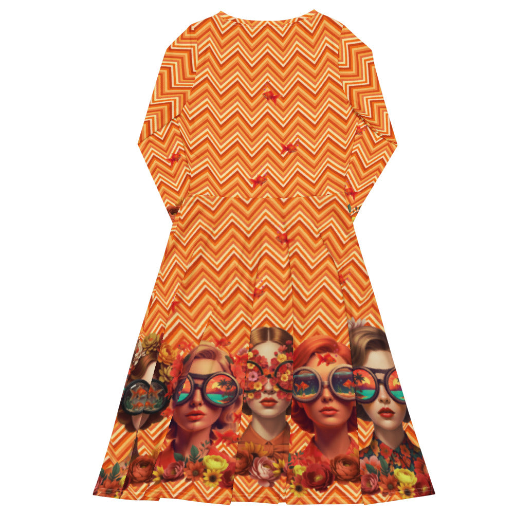 All-over print long sleeve midi dress 295kl2