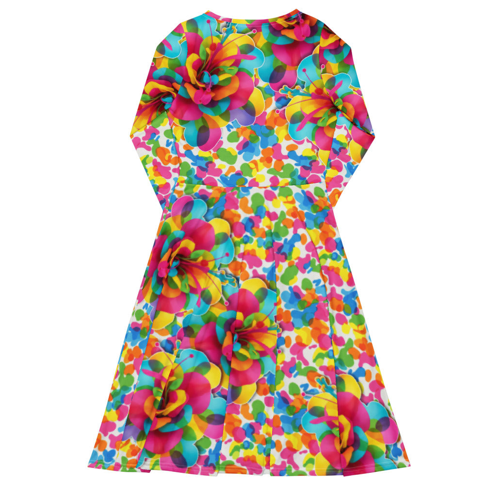 All-over print long sleeve midi dress 296