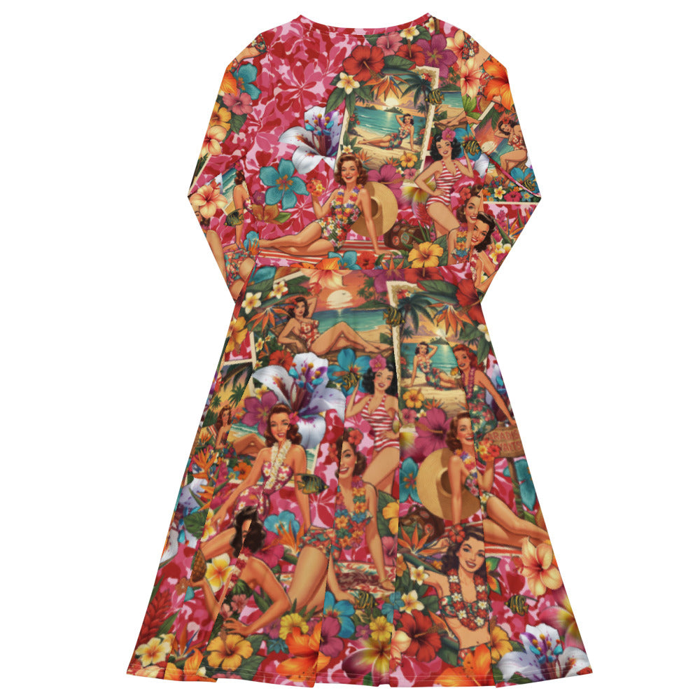 All-over print long sleeve midi dress 297kl2