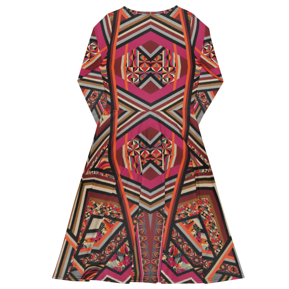 All-over print long sleeve midi dress 298