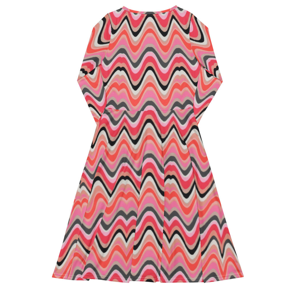 All-over print long sleeve midi dress 299