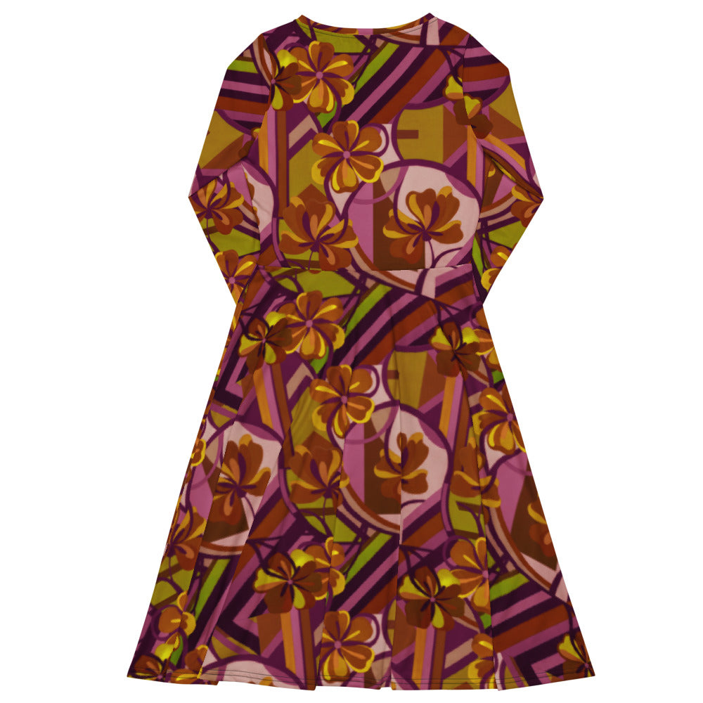 All-over print long sleeve midi dress 300kl3