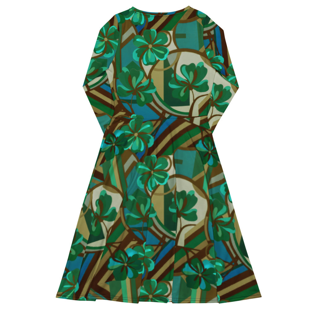 All-over print long sleeve midi dress 300kl5