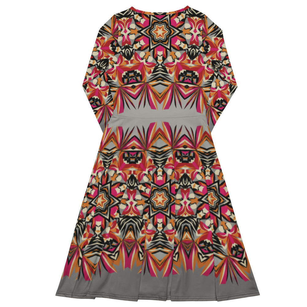 All-over print long sleeve midi dress 301kl1