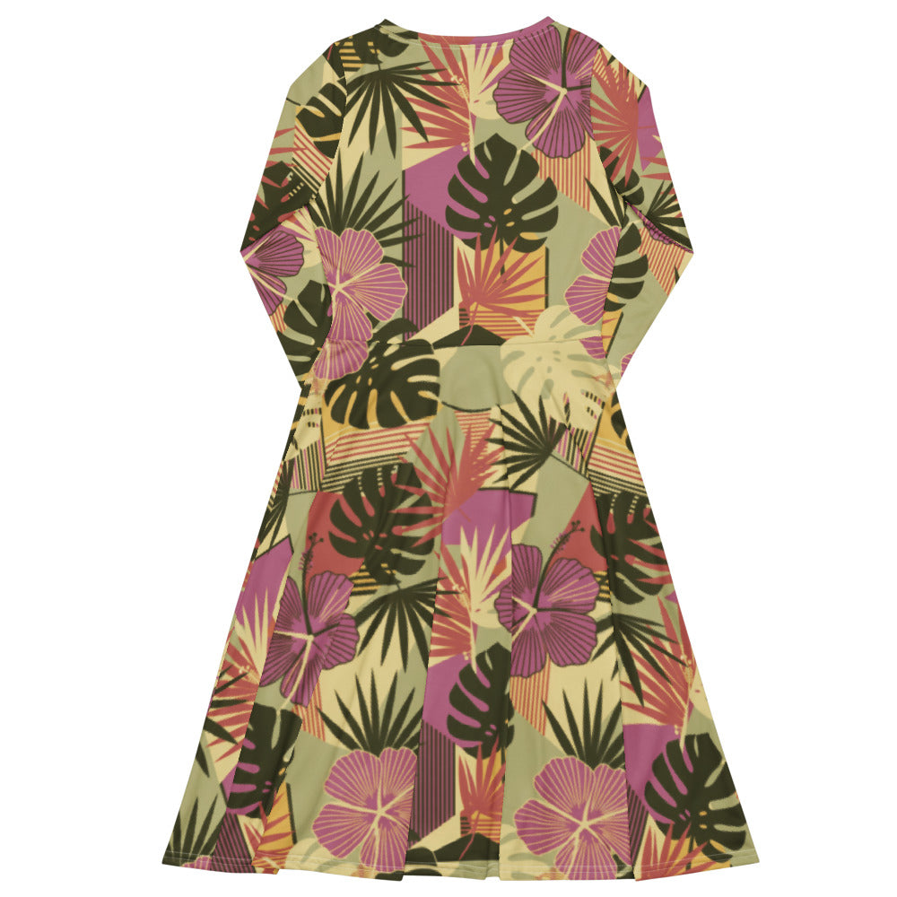 All-over print long sleeve midi dress 302kl2