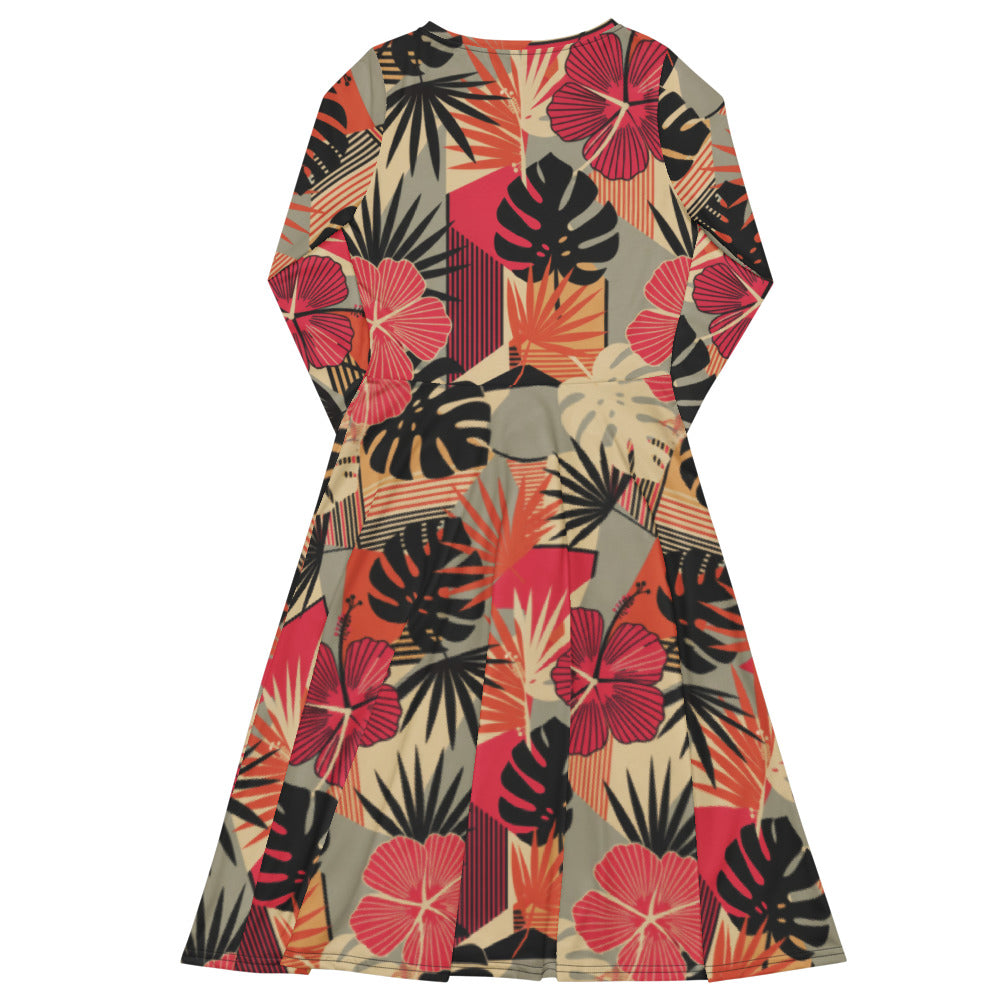 All-over print long sleeve midi dress 302kl1