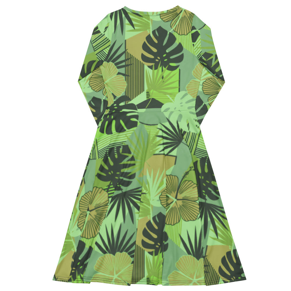 All-over print long sleeve midi dress 302kl3