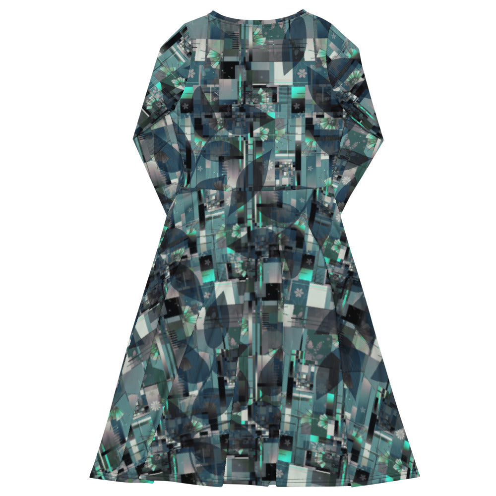 All-over print long sleeve midi dress 305Bkl2