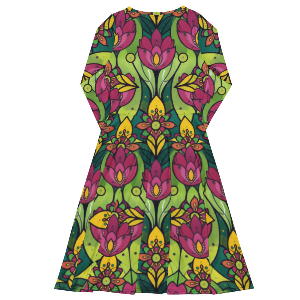 All-over print long sleeve midi dress 286