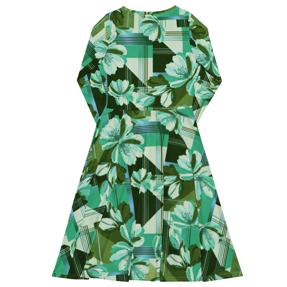 All-over print long sleeve midi dress 285kl6